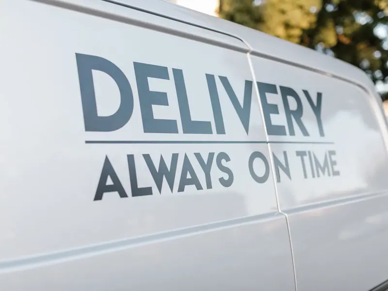 White van with large lettering on the side